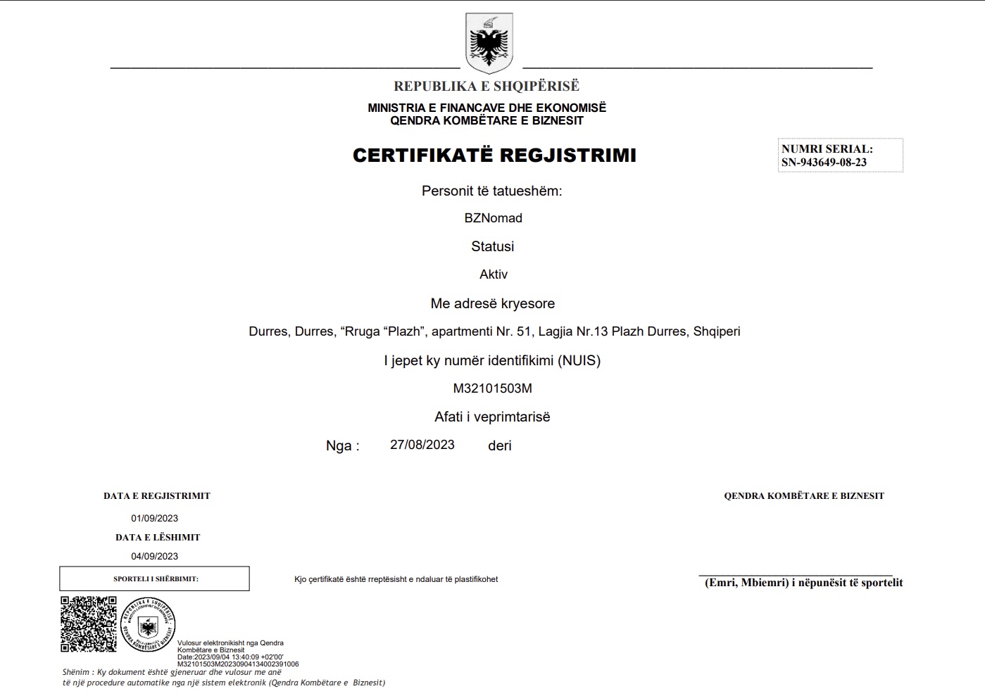 Registration Certificate